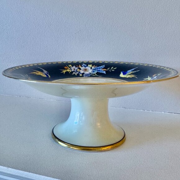 1930s Vintage Noritake Hand Painted Birds Floral Pedestal Dish Bowl - Picture 6 of 14